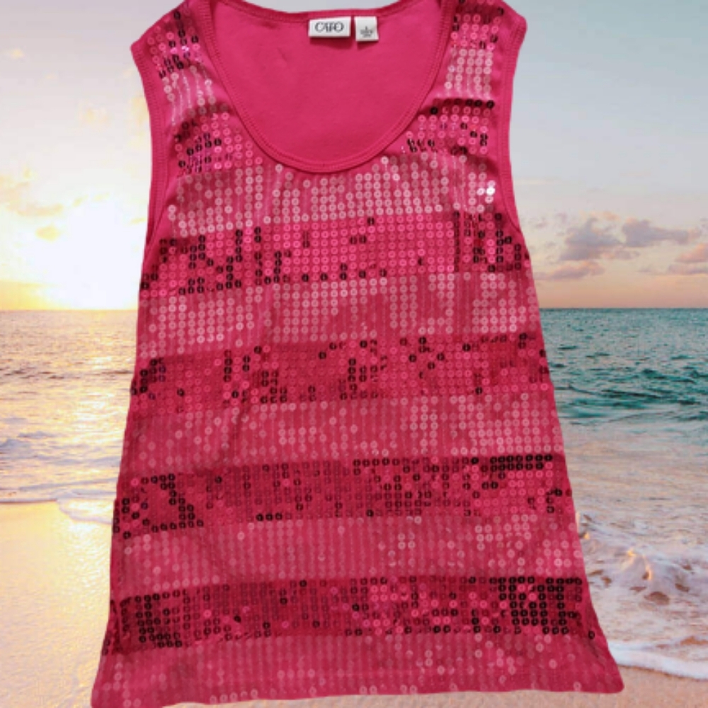 Cato Sz Small Hot Pink Fuschia Sleeveless Sequin Top Excellent Condition